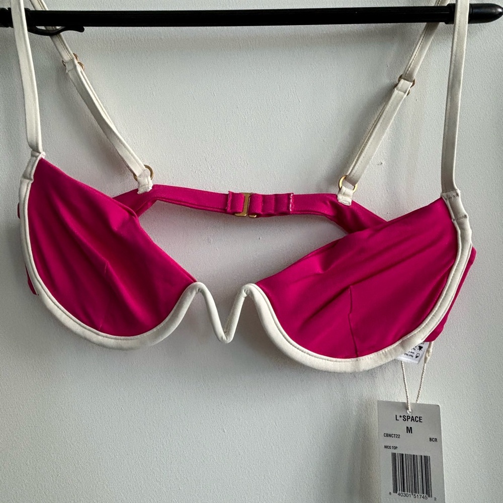 L*Space Pink and White Bikini Top